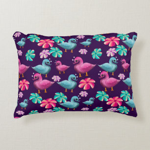 Cute Eend Bloemmotief Kawaii Roze Blauwe Eenden Accent Kussen