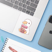 Cute Eend Drinkt Boba Thee Sticker (Laptop met iPhone)