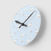 Cute Eend en Blauw Gingham Patroon Wandklok (Hoek)