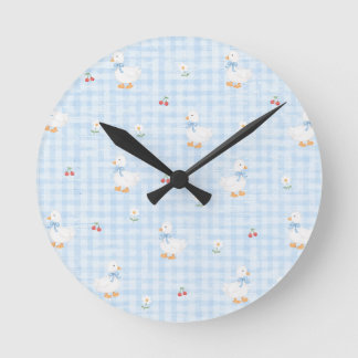 Cute Eend en Blauw Gingham Patroon Wandklok