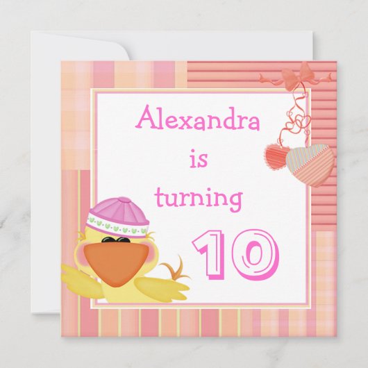 Cute Eend En Liefdeshartens 10e Verjaardag Kaart (Voorkant)