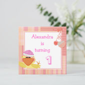 Cute Eend En Liefdeshartjes 1e Verjaardag Kaart (Staand voorkant)