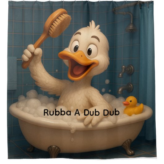 Cute Eend Gordijn – Aanpasbare Tekst, 180cm x 180c (Voorkant)