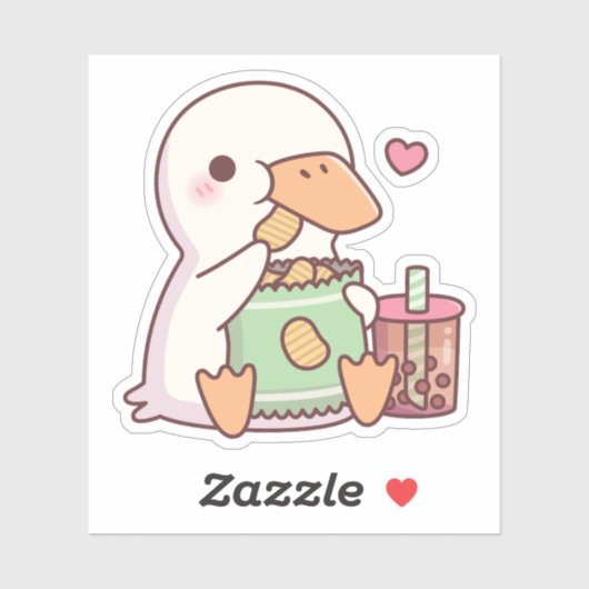 Cute Eend Houdt van Aardappelchips En Boba Thee Sticker (Vel)