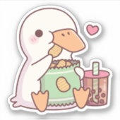 Cute Eend Houdt van Aardappelchips En Boba Thee Sticker (Voorkant)
