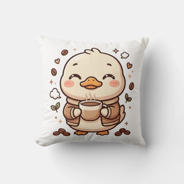 Cute Eend Koffie Drinkend Kussen Decor (Voorkant)
