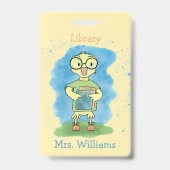 Cute Eend met Boek Gele Bibliotheek Hal Pas Badge (Voorzijde)