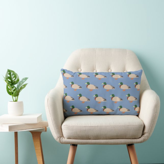 Cute Eend Patroon op Blauw Kussen (Stoel)