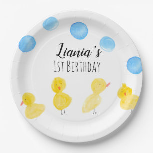 Cute Eenden Hand Waterverf Verjaardagsfeestje Papieren Bordje