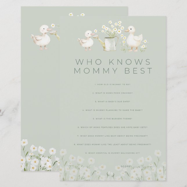 Cute Eenden & Madeliefjes Moeder Baby Shower Spell (Voorkant / Achterkant)