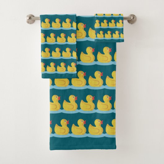 Cute Eendjepatroon op Blauw Bad Handdoek (Insitu)