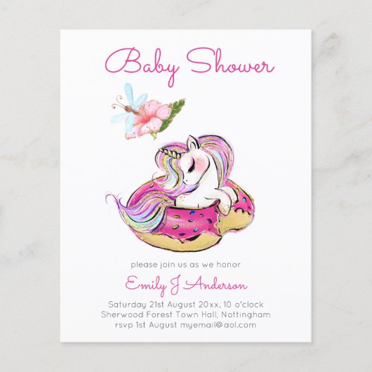 Cute Eenhoorn Baby Shower Uitnodiging (Voorkant)