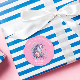 Cute Eenhoorn Bloem Roze Paars Meisje Verjaardag  Ronde Sticker