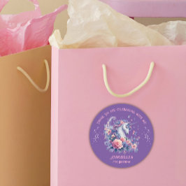 Cute Eenhoorn Bloem Roze Paars Meisje Verjaardag  Ronde Sticker