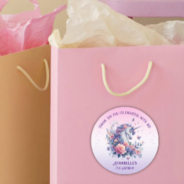 Cute Eenhoorn Bloem Roze Paars Meisje Verjaardag  Ronde Sticker
