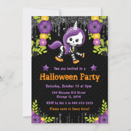 Cute Eenhoorn Bloemige Halloween Feest Kaart