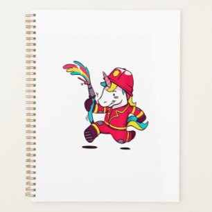 Cute Eenhoorn Brandweerman Cartoon Regenboog T-Shi Planner