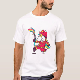 Cute Eenhoorn Brandweerman Cartoon Regenboog T-Shi T-shirt