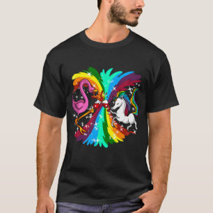 Cute Eenhoorn En Flamingo Vogel Regenboog Glitter  T-shirt