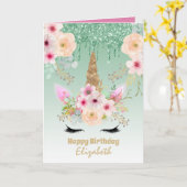 Cute Eenhoorn Fantasie Mooie Meisjesachtige Groen  Kaart (Gele Bloem)