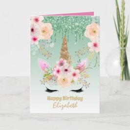 Cute Eenhoorn Fantasie Mooie Meisjesachtige Groen  Kaart