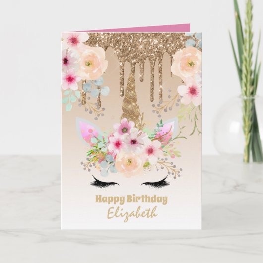 Cute Eenhoorn Fantasy Pretty Meisjesachtige Drip G Kaart (Voorkant)