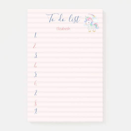 Cute Eenhoorn Gestreept Takenlijst Post-it® Notes (Voorkant)