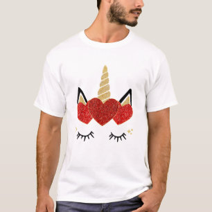 Cute Eenhoorn Gezicht Valentijnsdag Hart voor Vrou T-shirt