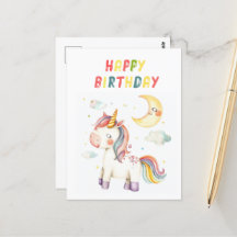 Cute Eenhoorn I Kleurrijke Gelukkige Verjaardag