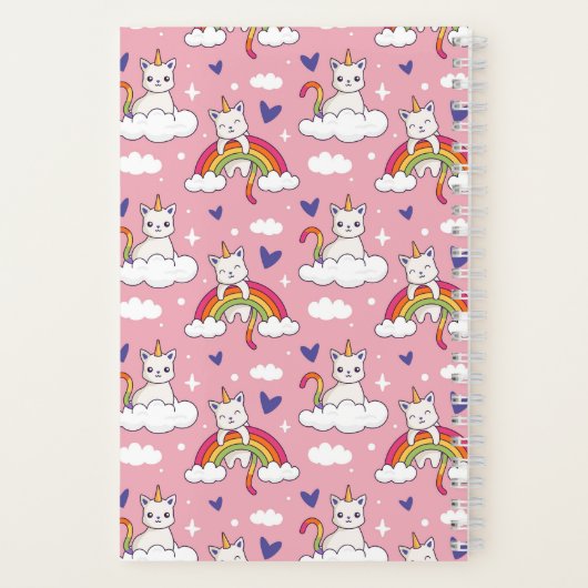 Cute Eenhoorn Kat Regenboog Hart Patroon Aangepast Notitieboek (Achterkant)