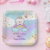 Cute Eenhoorn Kat Regenboog Meisje 1e Verjaardagsf Papieren Bordje