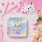 Cute Eenhoorn Kat Regenboog Meisje 1e Verjaardagsf Papieren Bordje (Feest)