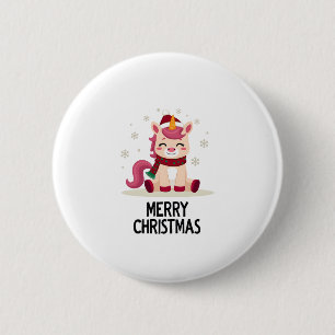 Cute eenhoorn kersthoed eenhoorn Kerst T-Shirt Ronde Button 5,7 Cm