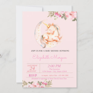 Cute Eenhoorn Maan Bloemige Baby Shower Kaart