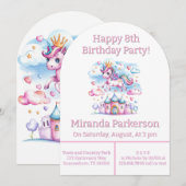 Cute Eenhoorn Magisch Kasteel Meisje Verjaardagsfe Kaart (Voorkant / Achterkant)