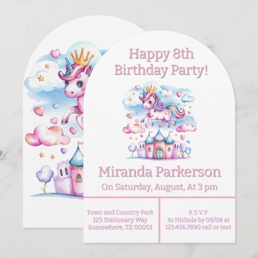 Cute Eenhoorn Magisch Kasteel Meisje Verjaardagsfe Kaart (Voorkant / Achterkant)