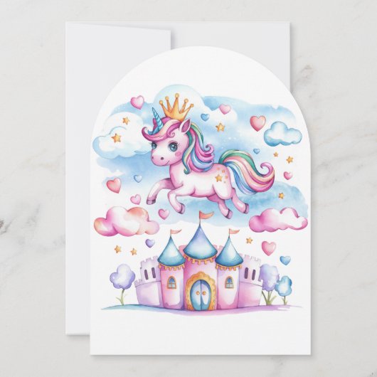Cute Eenhoorn Magisch Kasteel Meisje Verjaardagsfe Kaart (Achterkant)
