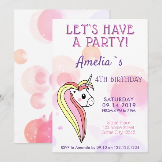 Cute Eenhoorn Meisjes Verjaardag Kaart (Voorkant / Achterkant)