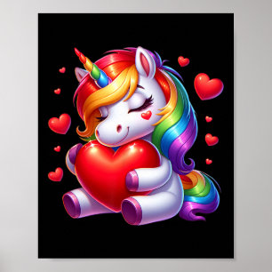 Cute Eenhoorn Met Hart Valentijnsdag Voor Meisjes Poster