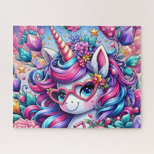 Cute Eenhoorn Met Hart Zonnebril Legpuzzel (Horizontaal)