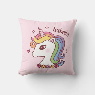 Cute Eenhoorn met Regenboog Manen Doodle Meisjeska Kussen