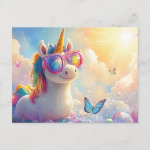 Cute Eenhoorn met Zonnebril: Magisch en Leuk Briefkaart