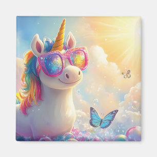 Cute Eenhoorn met Zonnebril: Magisch en Leuk Magneet