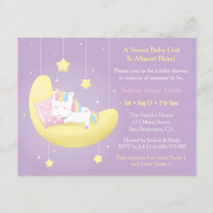 Cute Eenhoorn op Maan Baby Shower Uitnodigingen