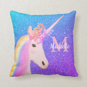 Cute Eenhoorn Paarse Ombre Glitter Persoonlijk Kussen