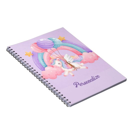 Cute Eenhoorn Regenboog Kleurrijk Kids Gepersonali Notitieboek (Rechterzijde)