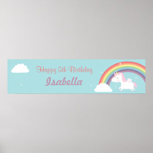 Cute Eenhoorn Regenboog Meisjes Verjaardagsfeest B Poster