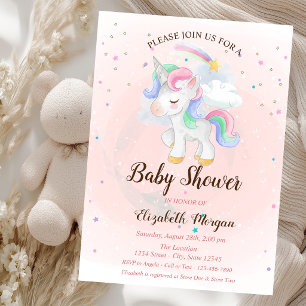 Cute Eenhoorn, Regenboog, Sterren Baby Shower Uitn Kaart