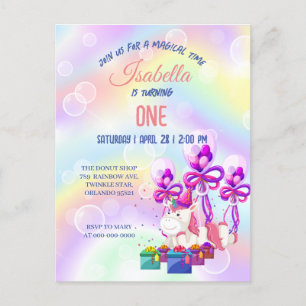 Cute eenhoorn regenboog verjaardagsfeestje voor ki briefkaart