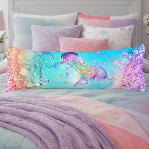 Cute eenhoorn roze Glitter regenboog aqua monogram Lichaamskussen